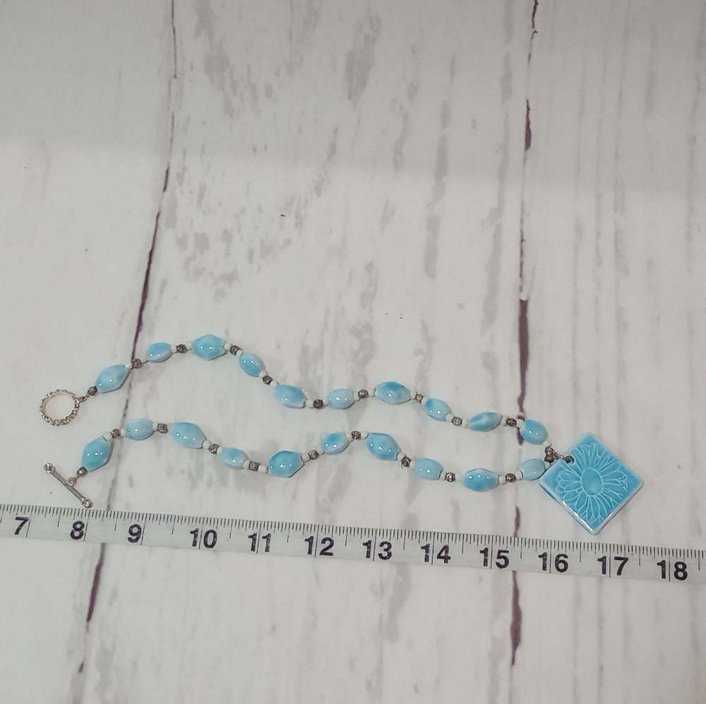 Blue Flower Ceramic Bead Necklace - Picture 10 of 14